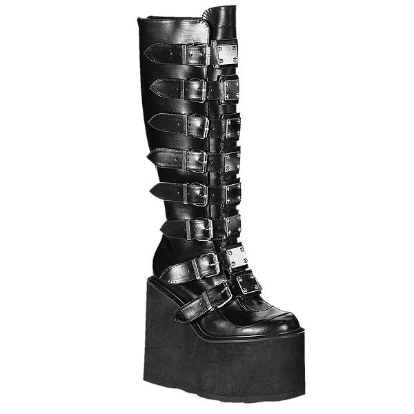 Demonia Swing-815 Black Vegan Leather Stiefel Herren D823-675 Gothic Kniehohe Stiefel Schwarz Deutschland SALE